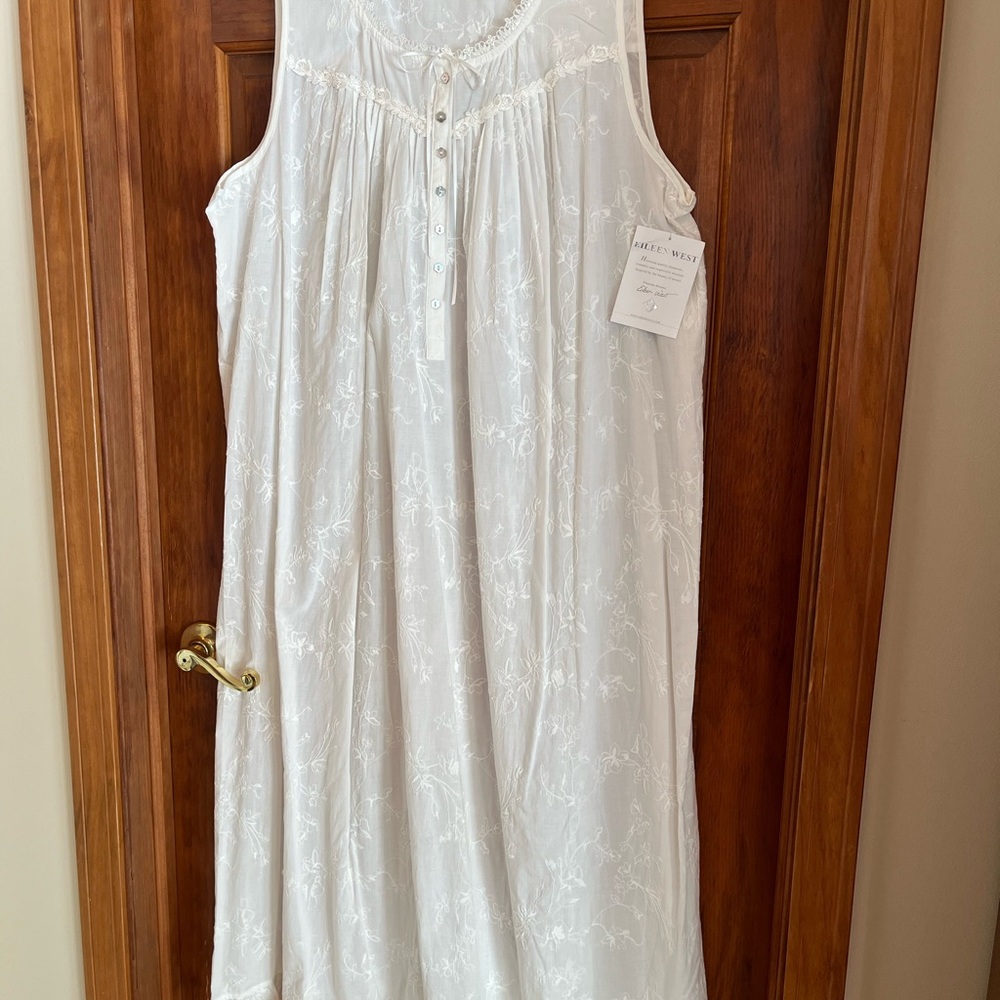 Eileen West White Floral Chemise Nightgown 100% Cotton New NWT $78